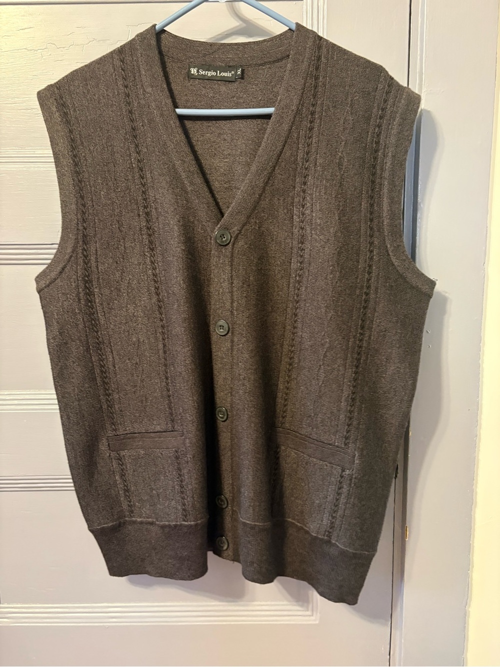 Men's Brown Button-Front Knit Sweater Vest